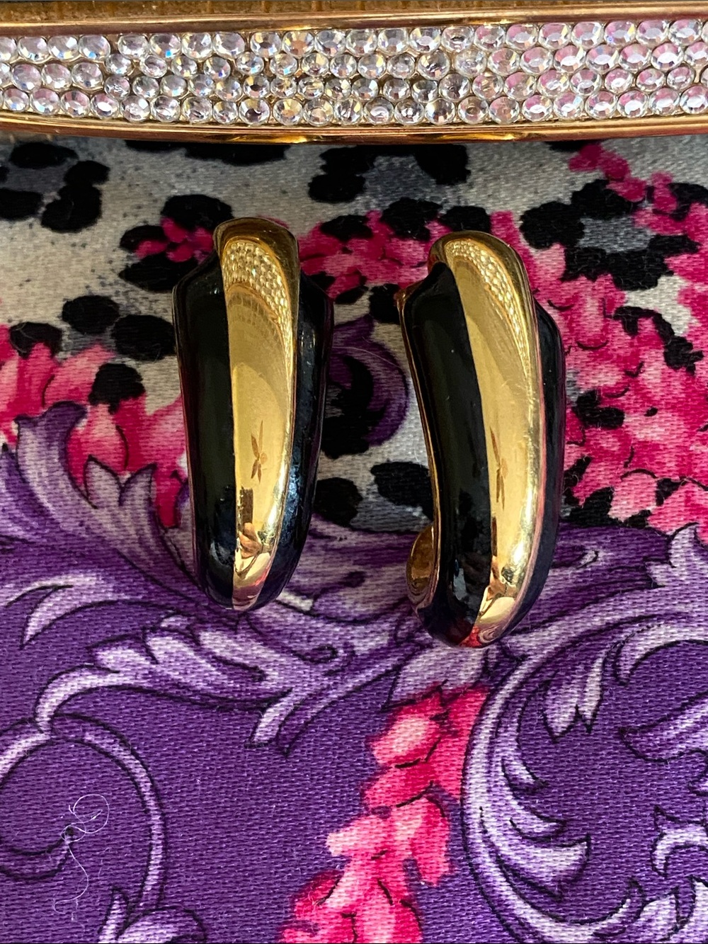Vintage Napier Stamped Timeless Classic Black Gold Earrings
